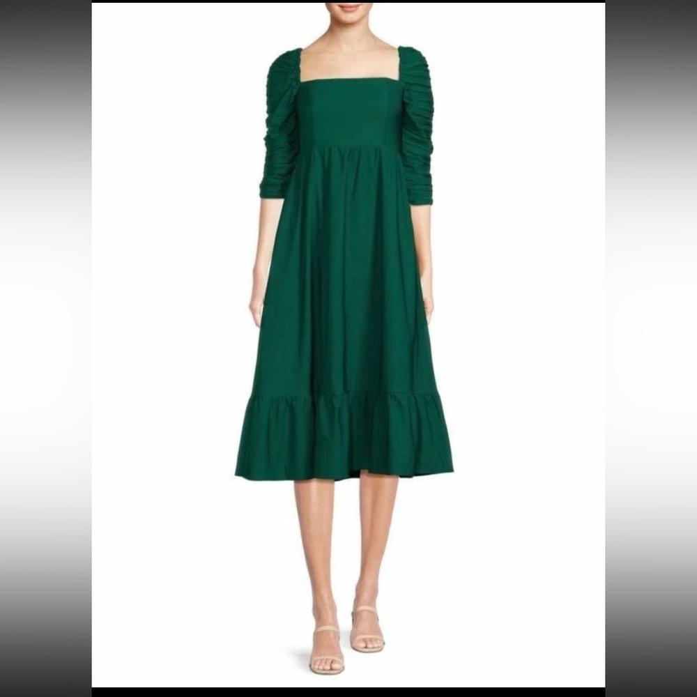 OPT Bonnie Ruched 3/4  Sleeve Midi Dress Dark Green size small Cocktail